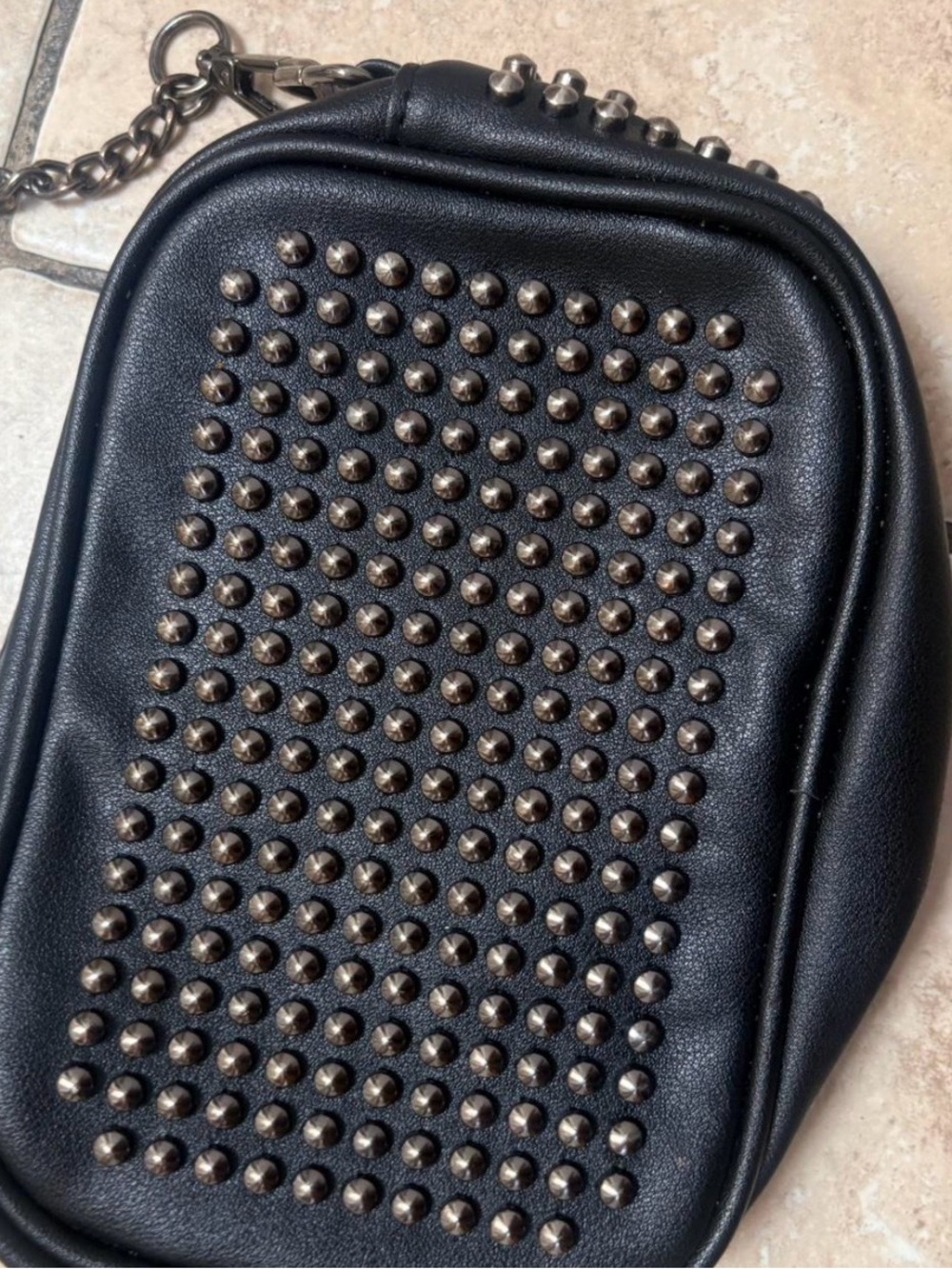 Black Studded Leather Crossbody Pouch